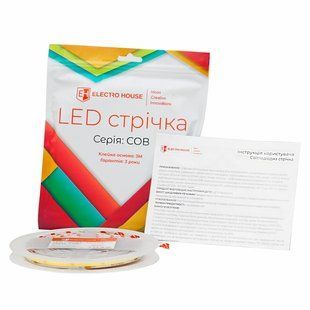 LED стрічка 10Вт 24В COB 320 діодів 100Лм/Вт теплий білий 3000K, серія COB, гарантія 3 роки EH-STR4COB фото