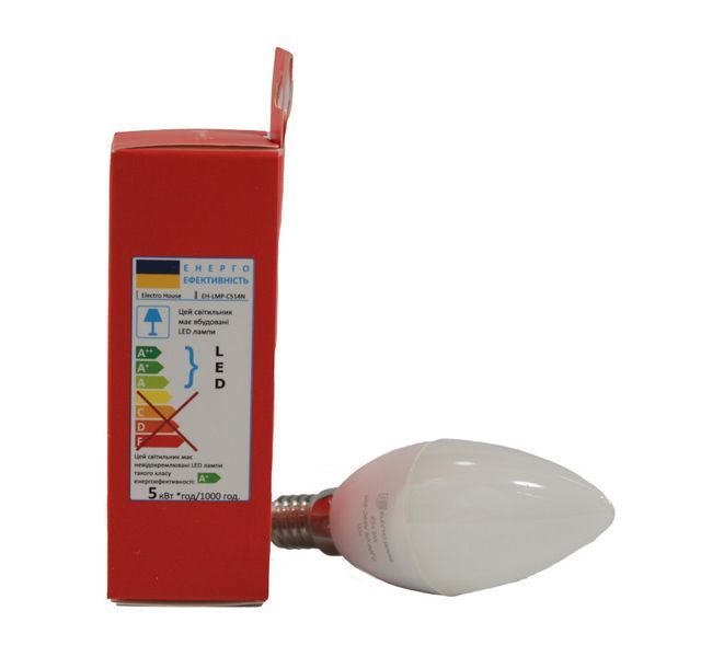 LED лампа С37 5Вт E14 4100К 450 Лм 165-265 В EH-LMP-C514N фото