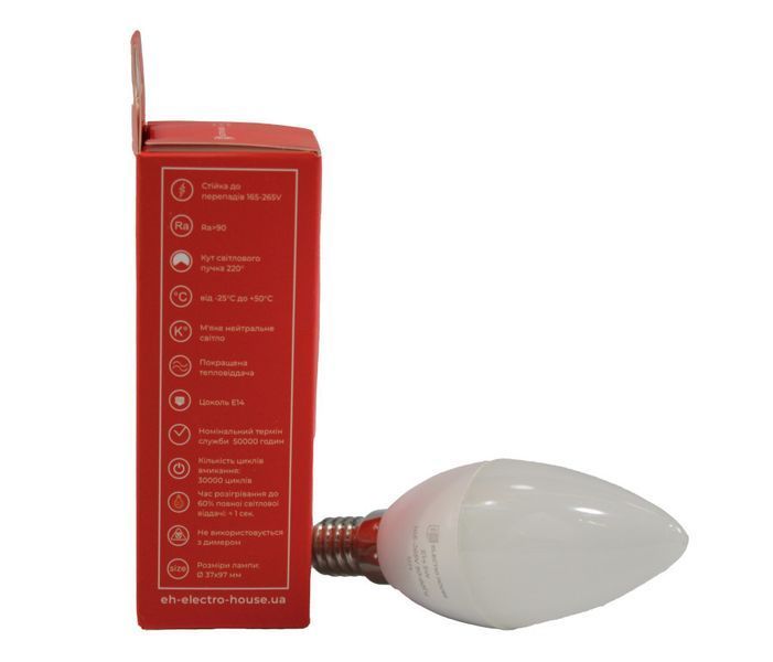 LED лампа С37 5Вт E14 4100К 450 Лм 165-265 В EH-LMP-C514N фото