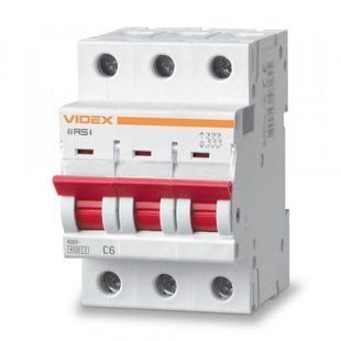 Автоматичний вимикач RS4 3п 6А С 4,5кА VIDEX RESIST VF-RS4-AV3C06 фото
