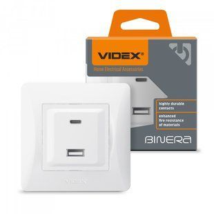 Розетка USB-A + USB-C PD20W біла VIDEX BINERA VF-BNCHRUC20-W фото