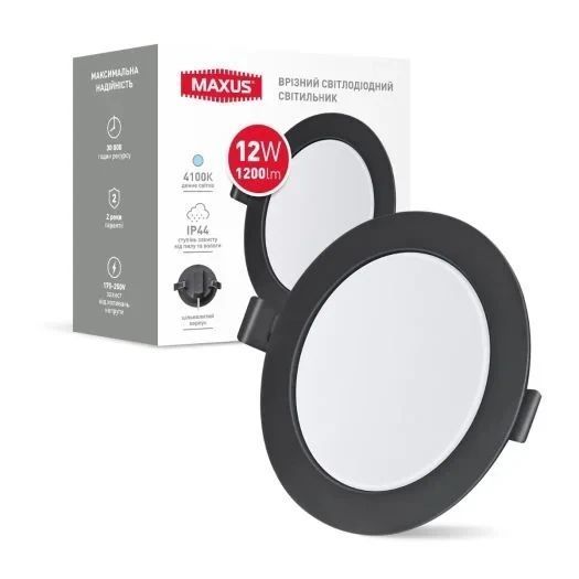 Врізний світлодіодний світильник 1-RDL-1241-IP-BL MAXUS RDL 12W 4100K IP44 Black 1-RDL-1241-IP-BL фото