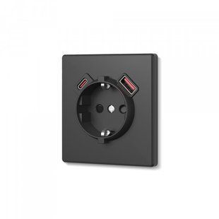 Розетка одинарна із заземленням USB-A+C 20W вугільно-чорна VIDEX NOTA (VF-NT-SK1GUC-BL) VF-NT-SK1GUC-BL фото