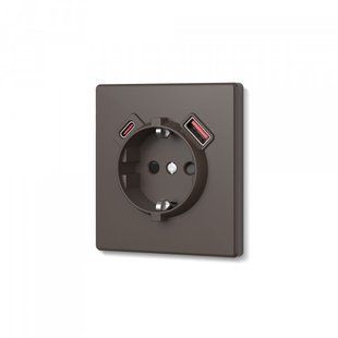 Розетка одинарна із заземленням USB-A+C 20W мокко VIDEX NOTA (VF-NT-SK1GUC-BR) VF-NT-SK1GUC-BR фото
