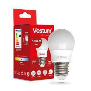 Світлодіодна лампа Vestum G45 6W 4100K 220V E27 1-VS-1201 1-VS-1201 фото