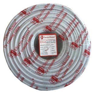 Кабель коаксіальний RG-6U 100% обміднена сталь 1.02 ПВХ , білий, 100 м EH-4 фото