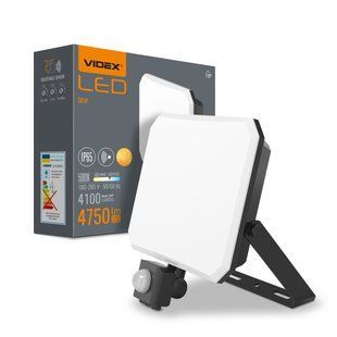 LED прожектор VIDEX F3 50W 5000K з датчиком руху 220V Black (VLE-F3-0505B-S) VLE-F3-0505B-S фото
