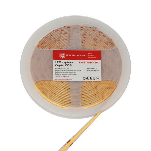 LED стрічка 10Вт 24В COB 320 діодів, янтарний, серія COB, гарантія 3 роки EH-STR13COBO фото
