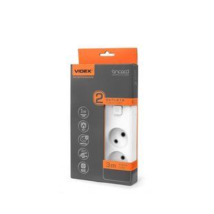 Мережевий подовжувач VIDEX ONCORD б/з 2п 3м з кнопкою White VF-PD23-W фото