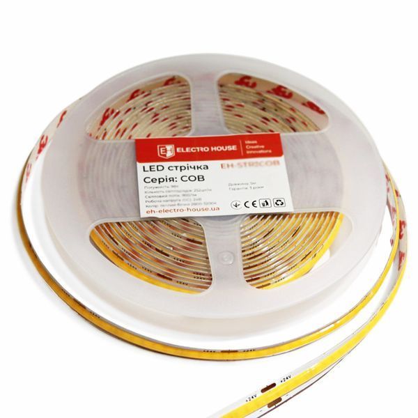 LED стрічка 9Вт 24В COB 252 діодів 100Лм/Вт холодний білий 6500К, серія COB, гарантія 3 роки EH-STR3COB фото